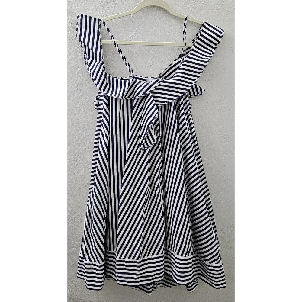 MSGM Milano Navy & White Striped Dress Size 4 Made In Italy 100% Cotton Nautical